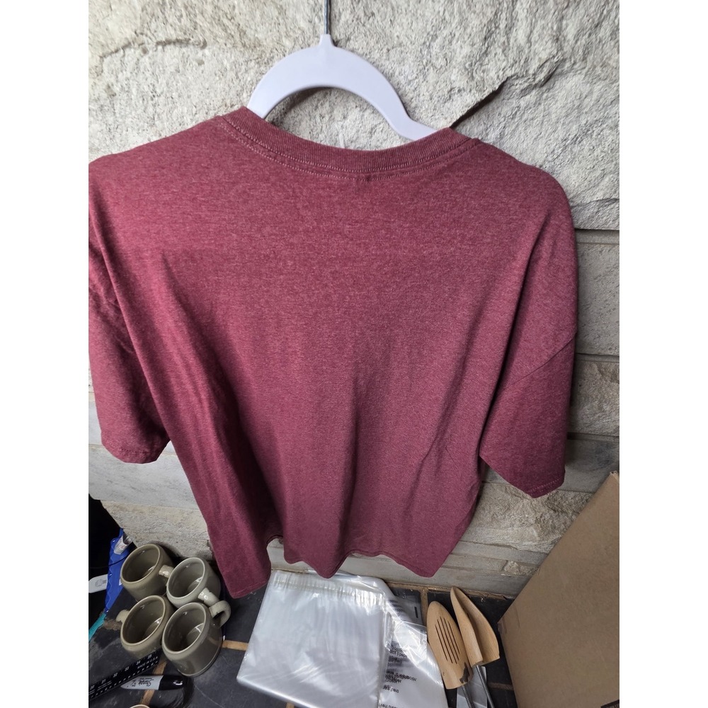 Jerzees Womens XL Chickens Are My Spirit Animal Graphic Tee Heather Maroon Short - Picture 4 of 5